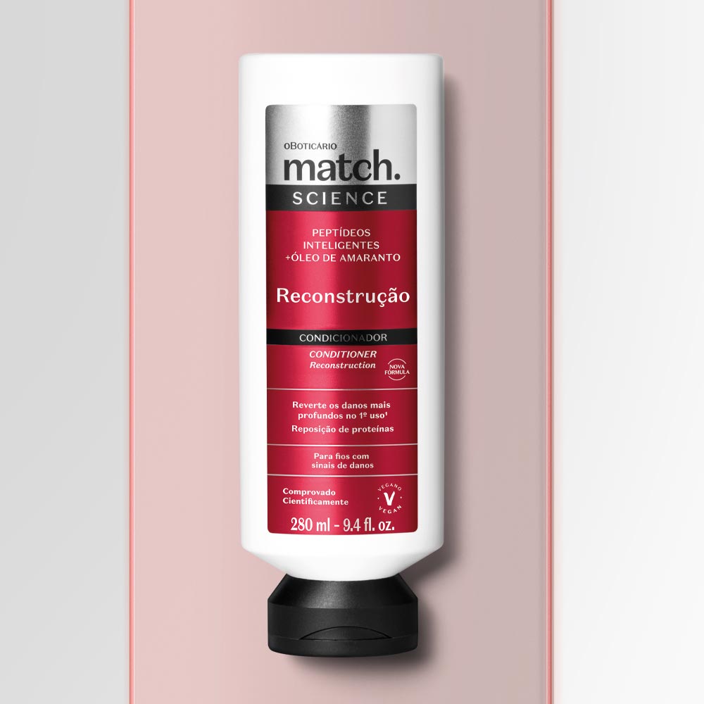Condicionador Match Science Reconstrução 280ml com peptídeos inteligentes e óleo de amaranto para cabelos danificados