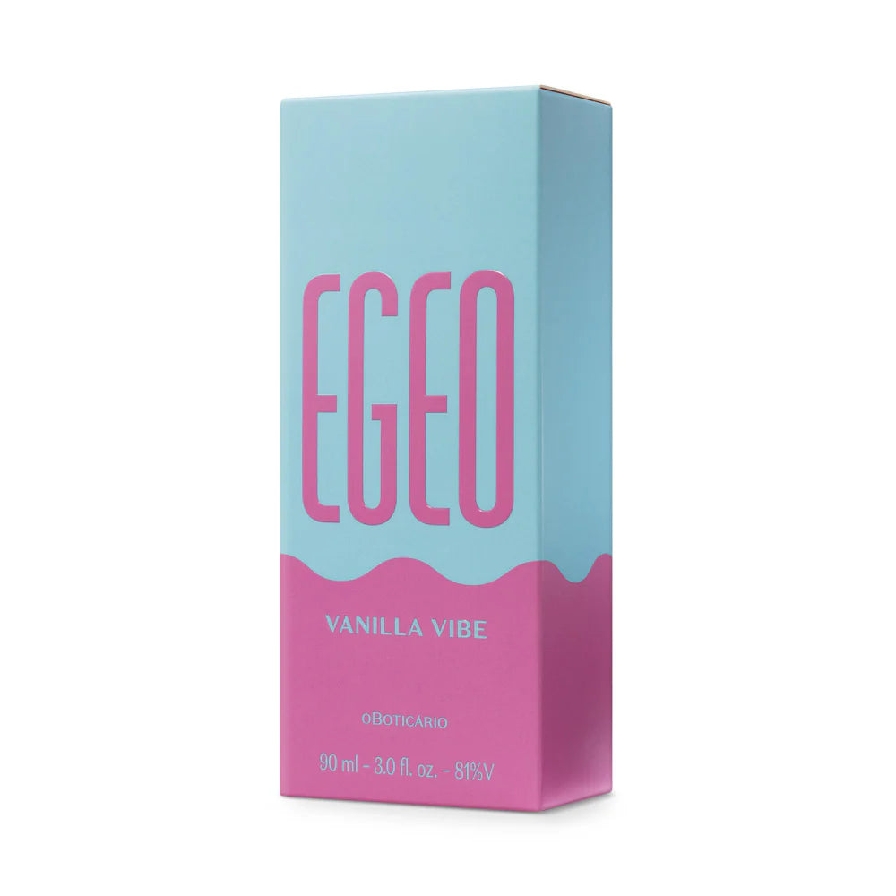 Caixa perfume Egeo Vanilla Vibe azul e rosa O Boticário