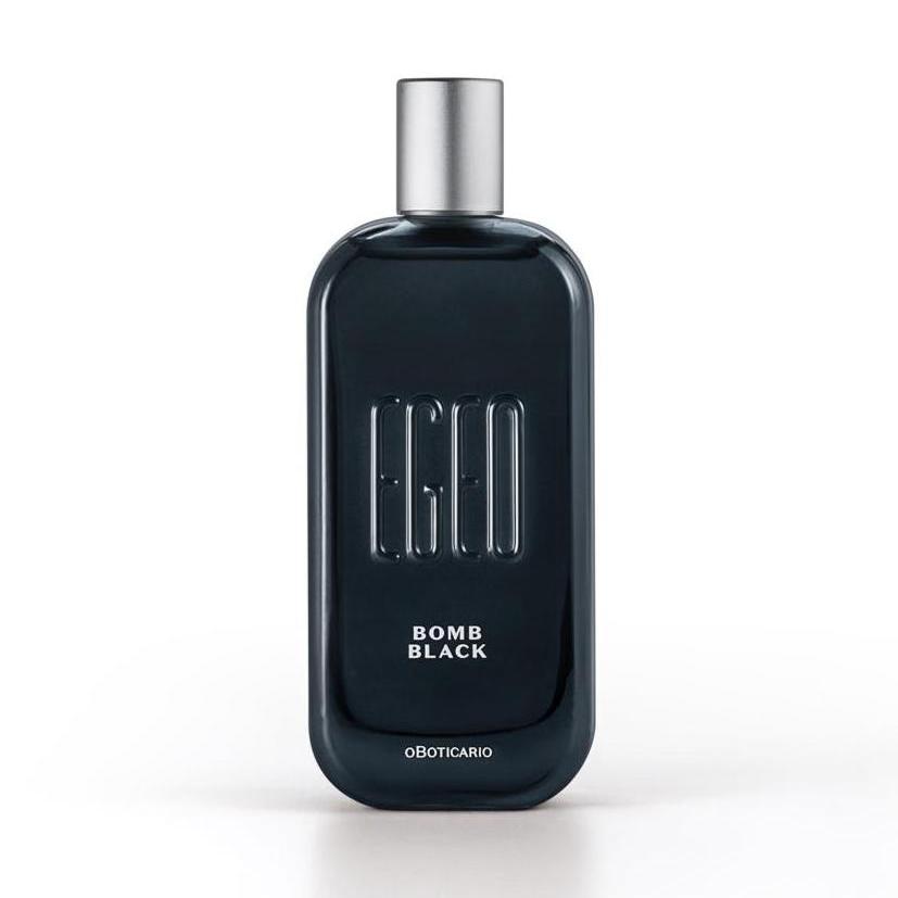 Perfume masculino Egeo Bomb Black eau de toilette 90 ml – frasco preto com tampa prateada d’O Boticário.