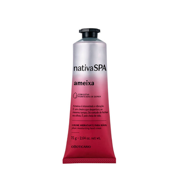 Creme de mãos Nativa SPA Ameixa 75g em embalagem roxa com tampa preta
