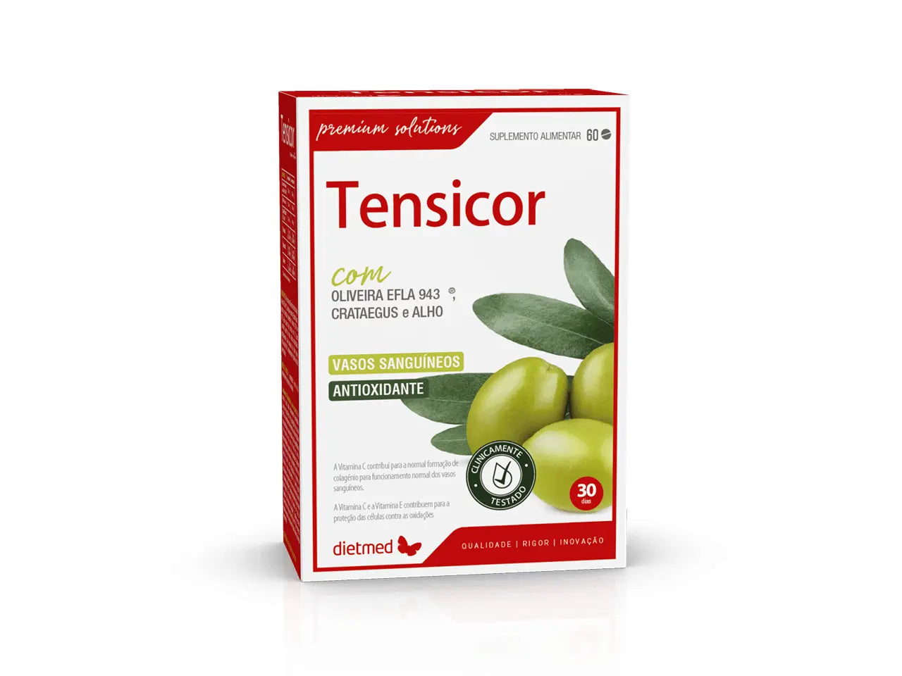 Tensicor Dietmed 60 comprimidos com Oliveira EFLA 943®, Alho e Crataégus para apoio da pressão arterial e da saúde cardiovascular.
