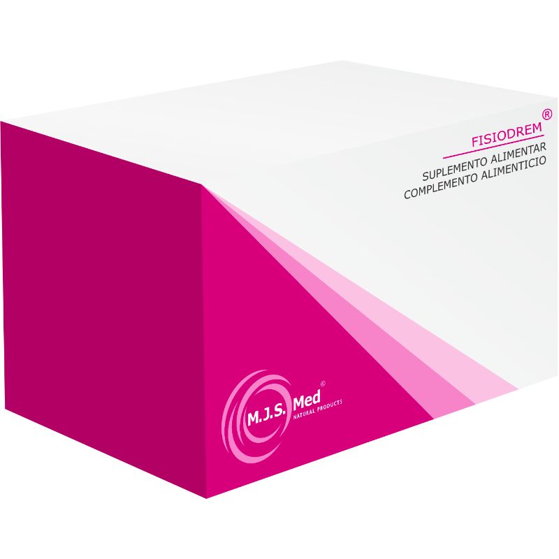 Embalagem de Fisiodrem M.J.S. Med, suplemento alimentar em caixa branca e rosa, com 60 cápsulas.