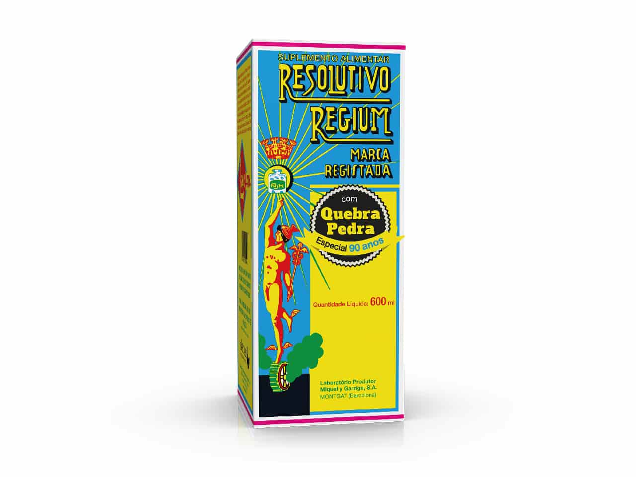 Embalagem de 600 ml de Resolutivo Regium Quebra Pedra.