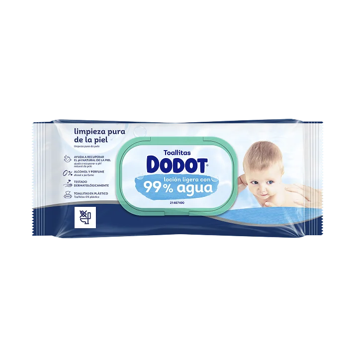 Embalagem das toalhitas Dodot 99% Aqua