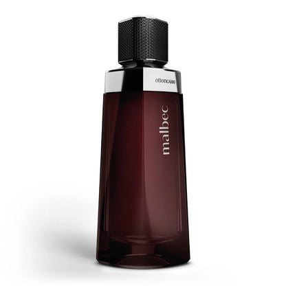 Frasco de Malbec Eau de Toilette Masculino oBoticário sobre fundo branco.