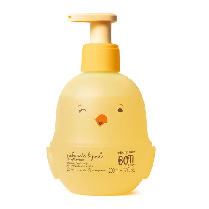 Frasco do Boti Baby Sabonete Líquido 200ml com doseador e design divertido.