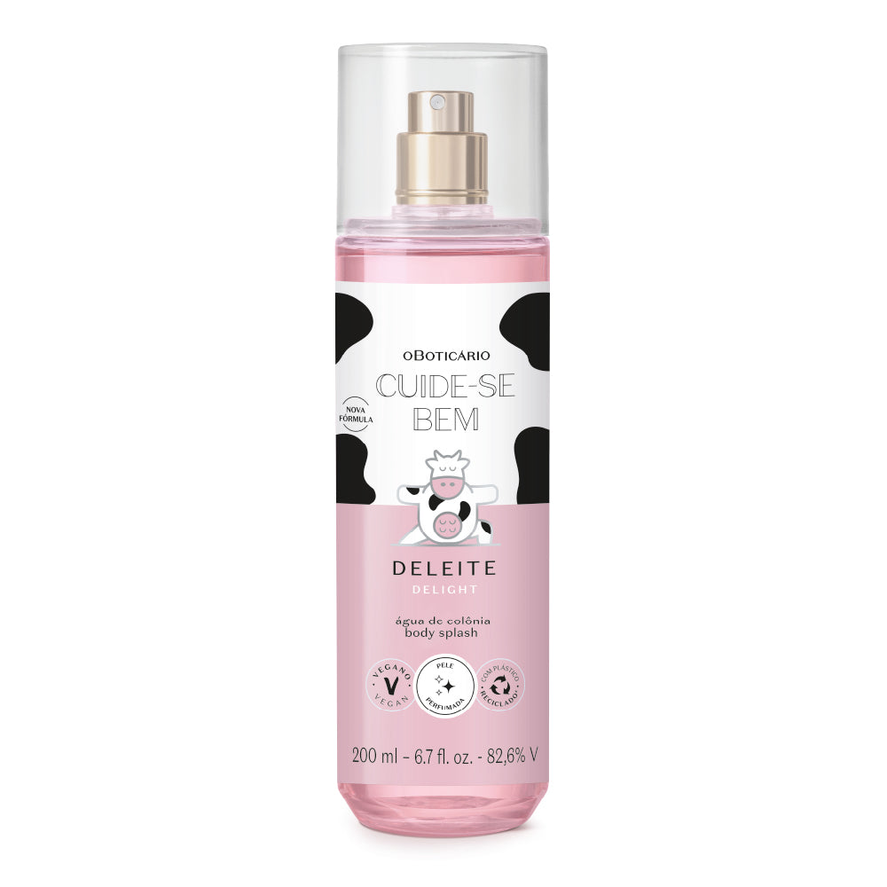 Body Splash Deleite – 200ml – Cuide-se Bem – oBoticário, fragrância cremosa e confortável em frasco spray vegan com 82,6% de ingredientes naturais.
