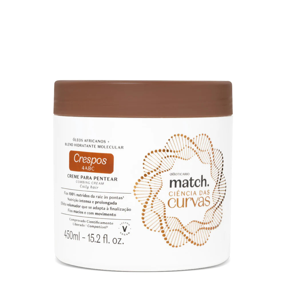 Creme para pentear cabelos crespos Match Ciência das Curvas 450ml embalagem