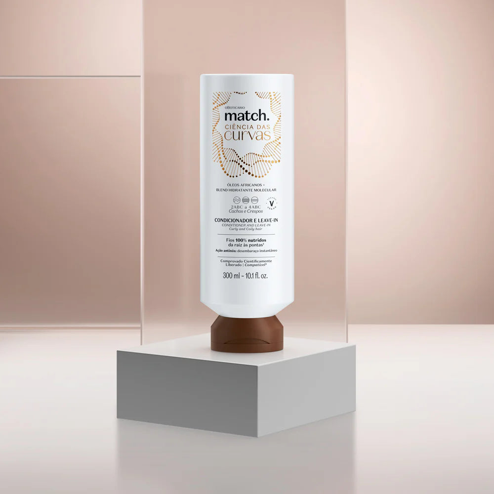 Embalagem do Condicionador e Leave-In Match Ciência das Curvas 300ml.