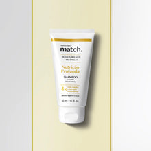 Shampoo nutritivo Match Nutrição Profunda em formato viagem 50ml para cabelo seco