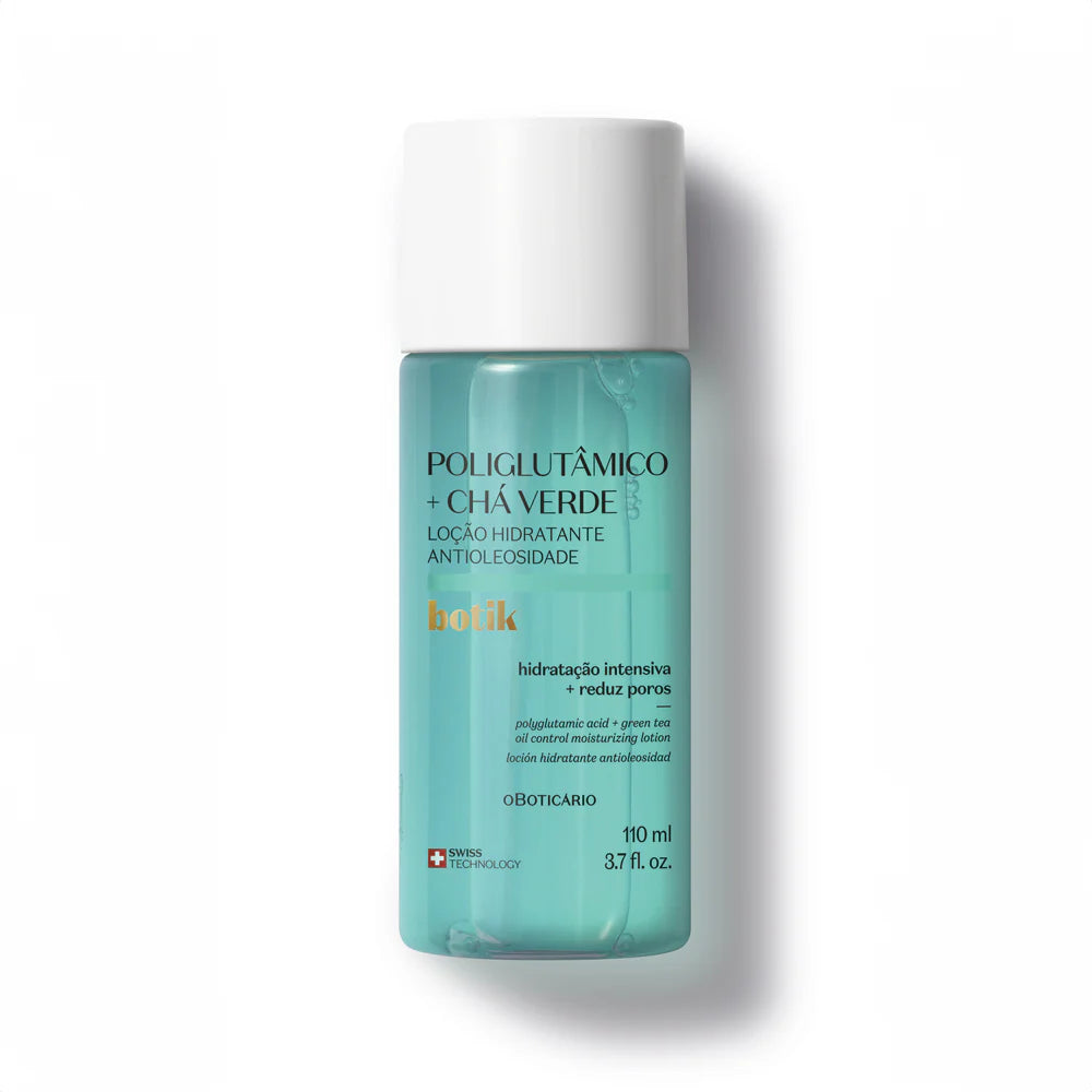 Embalagem da Loção Hidratante Antioleosidade Poliglutâmico + Chá Verde Botik 110ml.