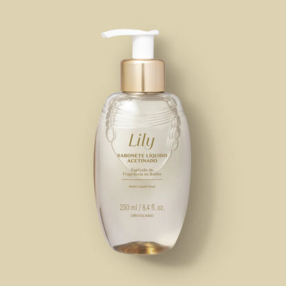 Sabonete Líquido Acetinado Lily 250ml oBoticário embalagem com doseador
