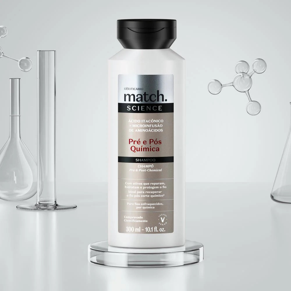 Shampoo reparador Match Science Pré e Pós-Química para cabelos fragilizados