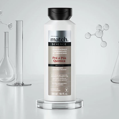 Shampoo reparador Match Science Pré e Pós-Química para cabelos fragilizados