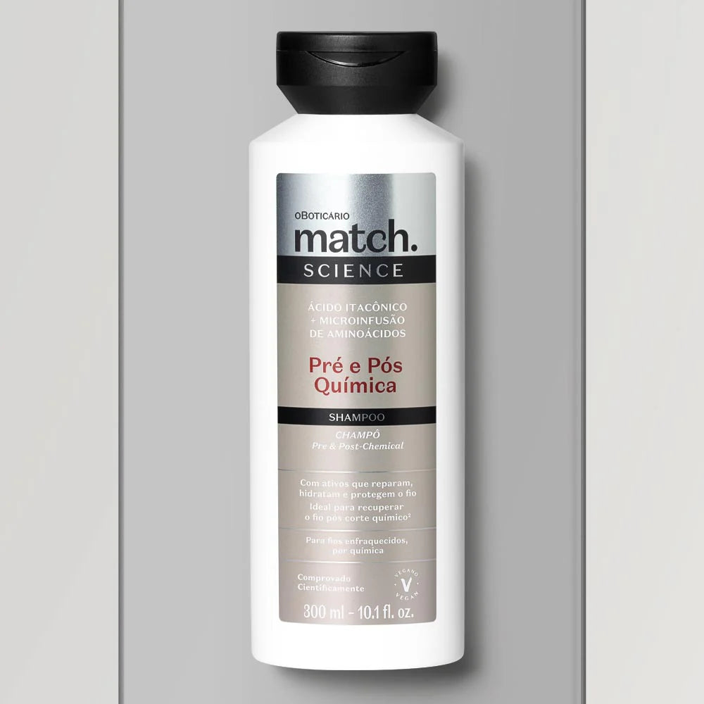 Frasco de Shampoo Match Science Pré e Pós-Química com Ácido Itacónico e Aminoácidos
