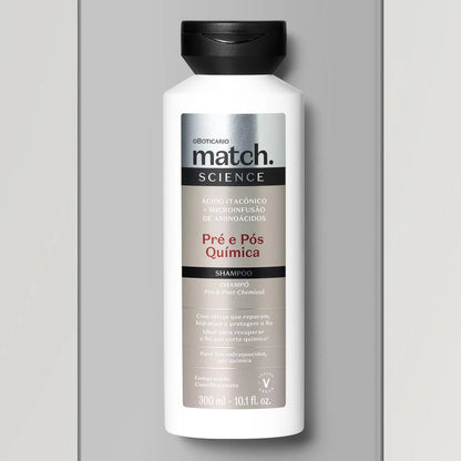 Frasco de Shampoo Match Science Pré e Pós-Química com Ácido Itacónico e Aminoácidos