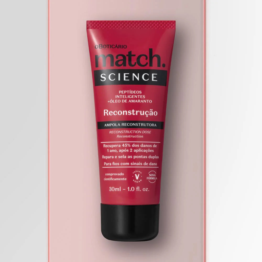 Ampola reconstrutora cabelo Match Science com peptídeos e óleo de amaranto