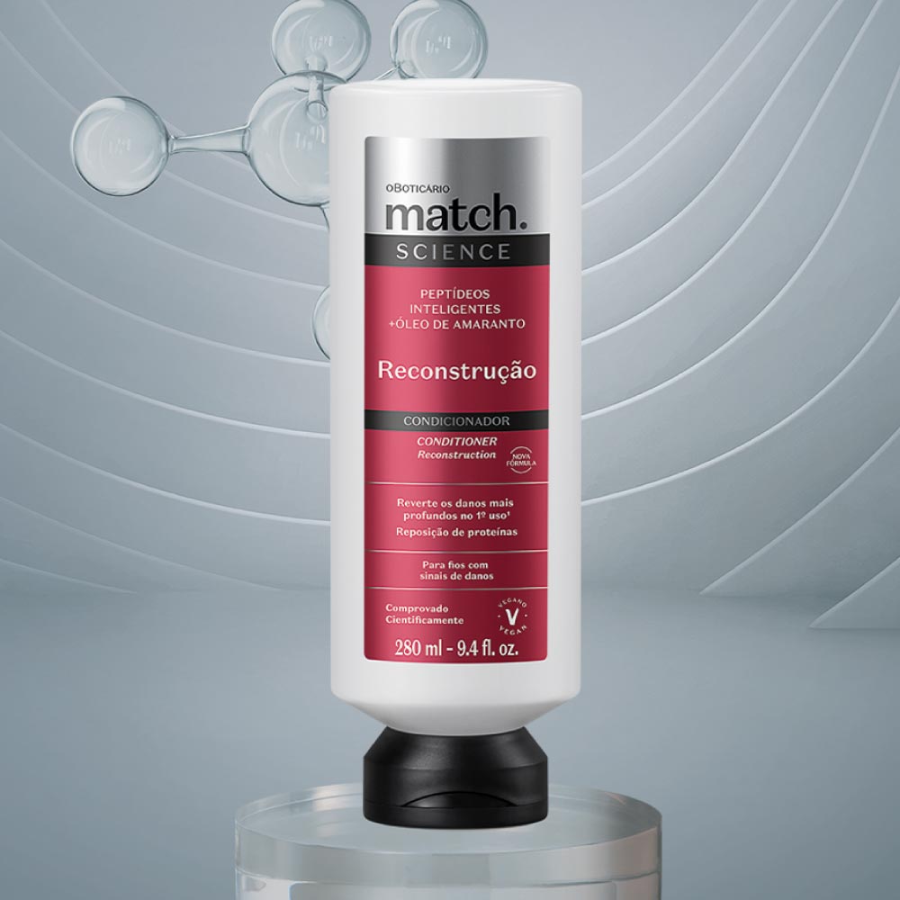 Condicionador Match Science Reconstrução com peptídeos inteligentes e óleo de amaranto, reconstrução capilar profunda