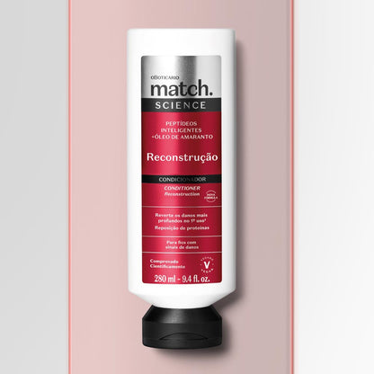 Condicionador Match Science Reconstrução 280ml com peptídeos inteligentes e óleo de amaranto para cabelos danificados