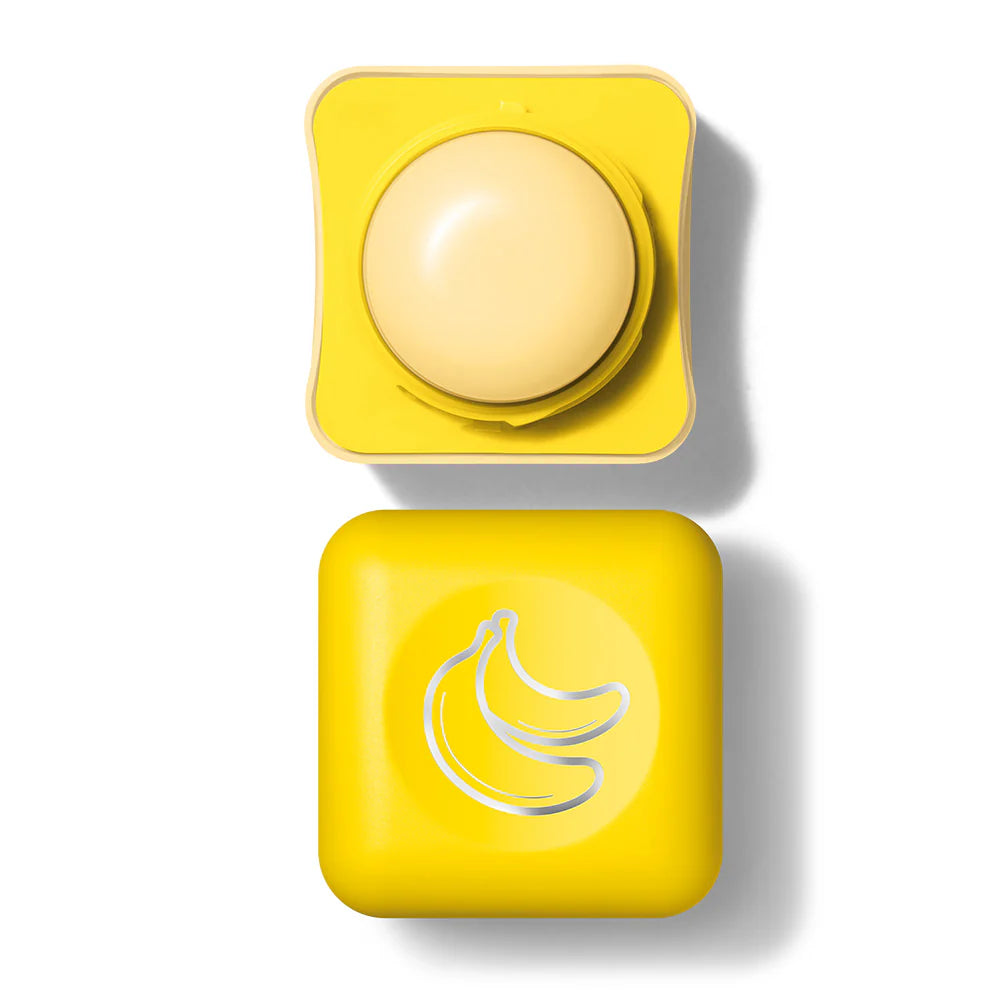Balm labial banana embalagem aberta vista superior