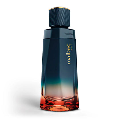 Frasco de Malbec Flame Eau de Toilette Masculino oBoticário em fundo branco, vista frontal da embalagem.