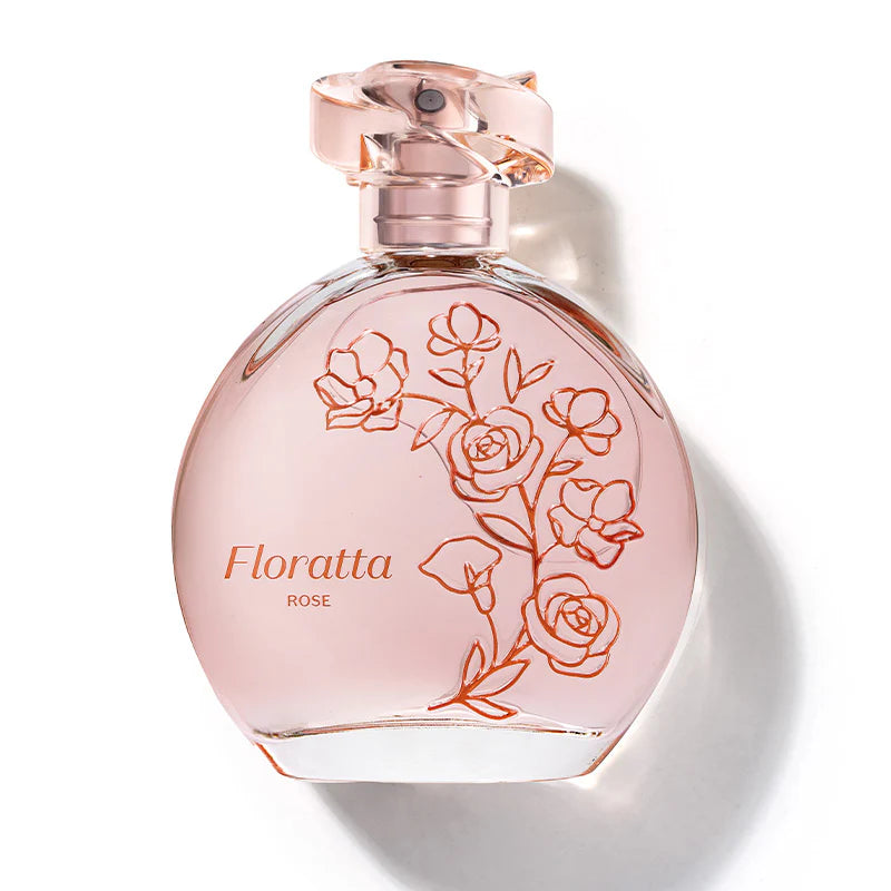 Frasco Floratta Rose EDT perfume feminino floral fresco com design delicado em vidro rosa