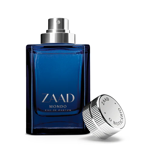 Perfume Zaad Mondo aberto com tampa e vaporizador visível