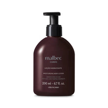 Frasco de loção corporal Malbec com design elegante masculino