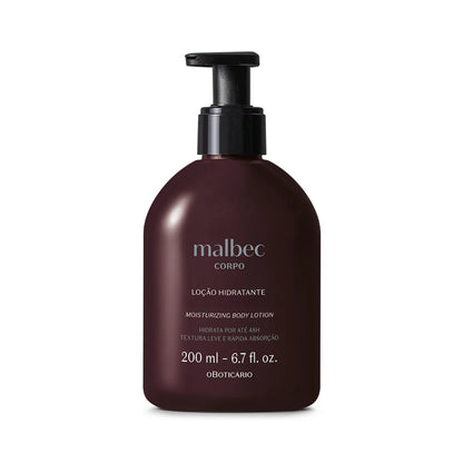 Frasco de loção corporal Malbec com design elegante masculino