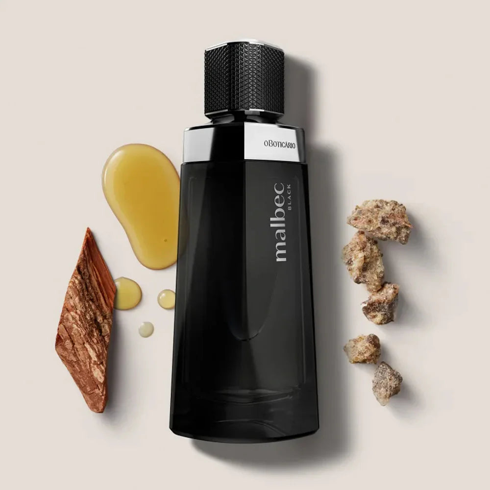 Malbec Black O Boticário fragrância masculina amadeirada oriental com elementos que representam madeiras nobres e o exclusivo Acorde Black Code.