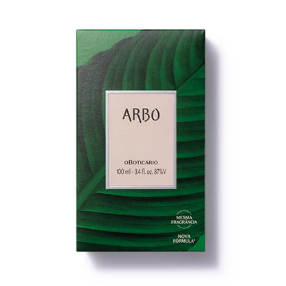 Arbo Eau de Toilette 100ml oBoticário embalagem frontal verde com inspiração na natureza e fragrância masculina fougère fresca