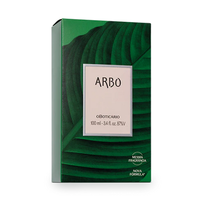 Arbo Eau de Toilette 100ml oBoticário caixa de perfume masculino com design verde inspirado em folhas e natureza