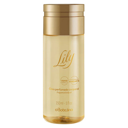 Frasco Lily óleo perfumado corporal textura leve e acabamento dourado