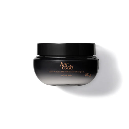 Embalagem do creme hidratante corporal Her Code 250g oBoticário