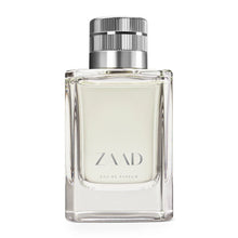 Zaad Eau de Parfum perfume masculino amadeirado fresco e especiado frasco de vidro transparente com tampa prateada