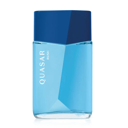 Perfume masculino Quasar Rush O Boticário frasco azul detalhe embalagem Eau de Toilette 100ml frescura energética