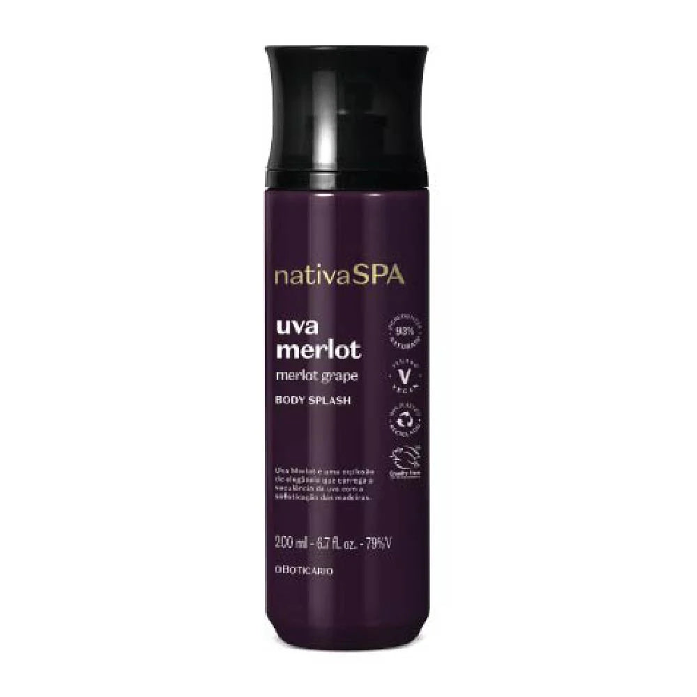 Embalagem Nativa Spa Uva Merlot Body Splash 200ml vista frontal produto isolado