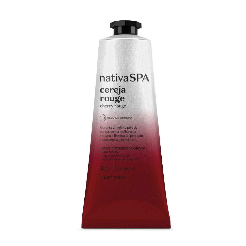 Creme de mãos Nativa SPA Cereja Rouge com óleo de quinoa e fragrância sensual de cereja em embalagem de 50g