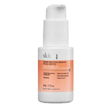Creme Revitalizador Facial Noite Skin.q – 50ml – oBoticário, embalagem branca com doseador, textura leve e fórmula com Ácido Hialurónico, Goji Berry e Vitamina E.