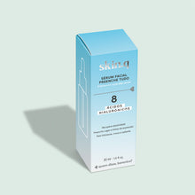 Sérum Facial Preenche Tudo – Skin.q – oBoticário, caixa azul com texto “8 Ácidos Hialurónicos”, fórmula preenchedora e hidratante de alta performance.
