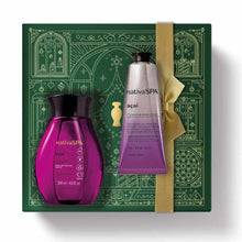 Kit de Natal Nativa SPA Açaí do oBoticário — caixa verde com laço dourado, frascos roxos da linha Açaí e creme de mãos prateado.