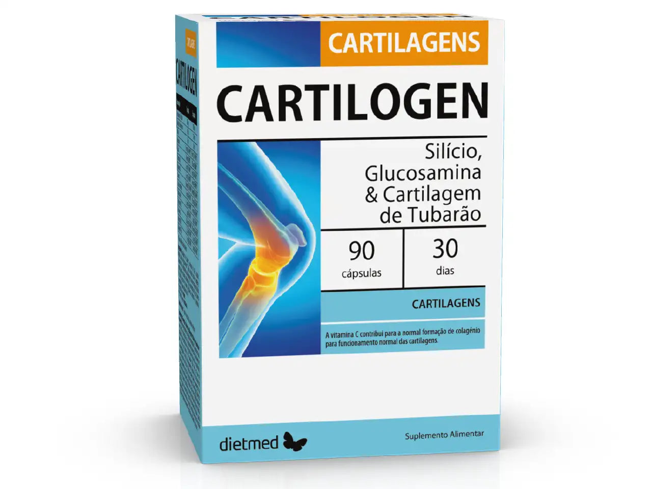 Cartilogen Dietmed 90 cápsulas suplemento para cartilagens com silício, glucosamina e cartilagem de tubarão.