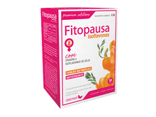 Embalagem de Fitopausa Isoflavonas, suplemento alimentar em caixa rosa e branca com 60 cápsulas.