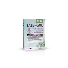 Embalagem de Talergol Activ Dietmed com 60 cápsulas, suplemento alimentar sem glúten, em caixa branca e verde-clara.