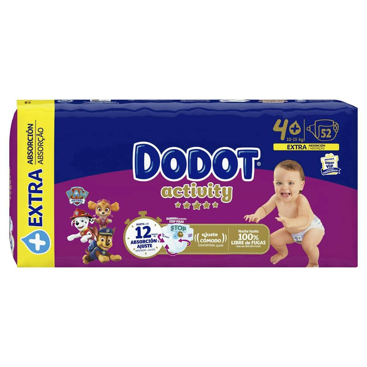 Embalagem de fraldas Dodot Activity T4+, 10–15 kg, com 52 fraldas