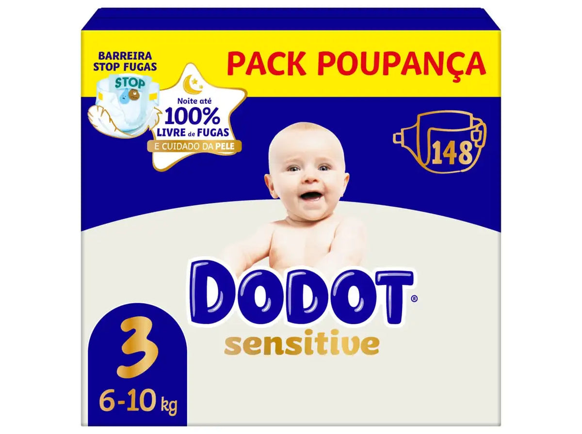 Embalagem de fraldas Dodot Sensitive T3, 6-10 kg, com 148 fraldas