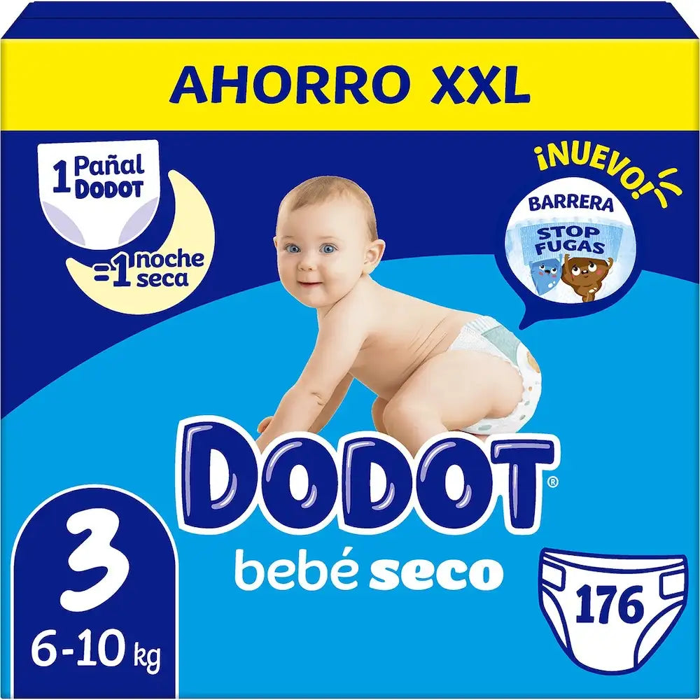 Embalagem de fraldas Dodot Bebé Seco T3, 6-10 kg, com 176 fraldas