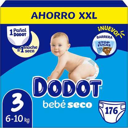 Embalagem de fraldas Dodot Bebé Seco T3, 6-10 kg, com 176 fraldas