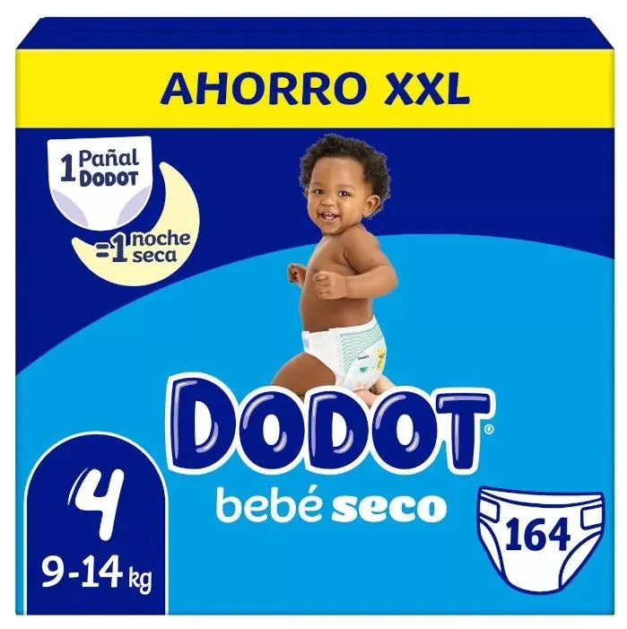 Embalagem de fraldas Dodot Bebé Seco T4, 9-14 kg, com 164 fraldas
