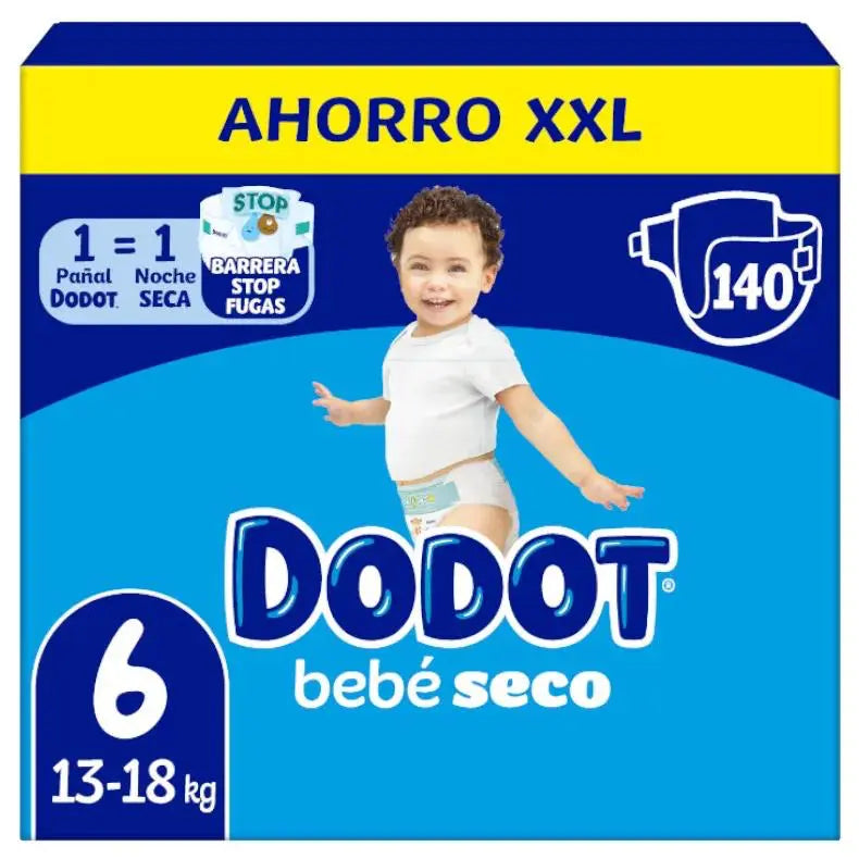 Embalagem de fraldas Dodot Bebé Seco T6, 13-18 kg, com 140 fraldas